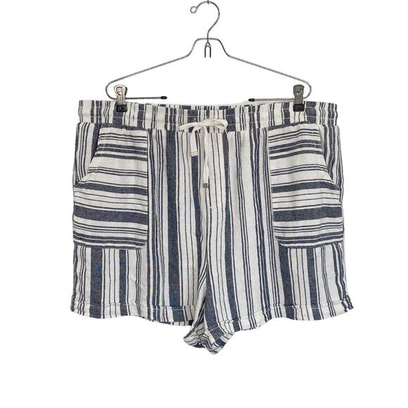 Time and Tru Striped Linen Blend Shorts Women's Size XXL (20) Off-White/Blue - Picture 1 of 10